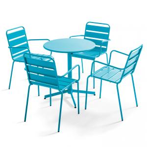Ensemble table de jardin et 4 fauteuils métal bleu