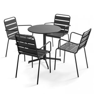 Ensemble table de jardin et 4 fauteuils métal gris