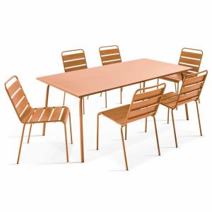 Ensemble table de jardin et 6 chaises en métal Caramel