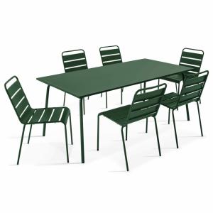 Ensemble table de jardin et 6 chaises en métal Vert forêt