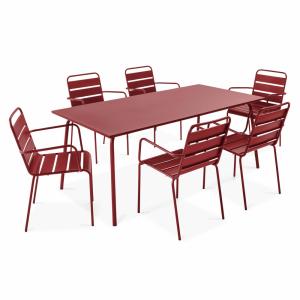 Ensemble table de jardin et 6 fauteuils en métal Pourpre