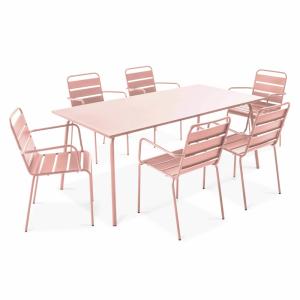Ensemble table de jardin et 6 fauteuils en métal Rose poudr…