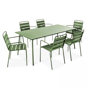 Ensemble table de jardin et 6 fauteuils en métal vert cactu…