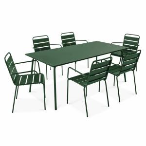 Ensemble table de jardin et 6 fauteuils en métal Vert forêt…