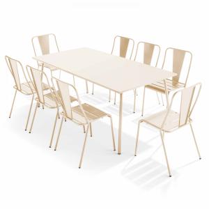 Ensemble table de jardin et 8 chaises bistrot en acier ivoi…