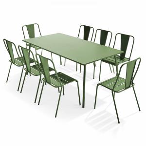 Ensemble table de jardin et 8 chaises bistrot en acier vert…
