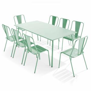 Ensemble table de jardin et 8 chaises bistrot en acier vert…