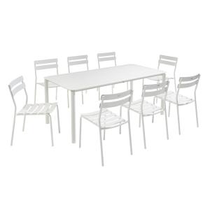 Ensemble table de jardin et 8 chaises blanc