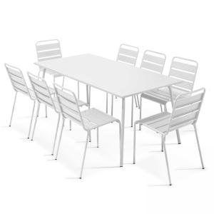 Ensemble table de jardin et 8 chaises en métal blanc