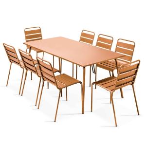 Ensemble table de jardin et 8 chaises en métal Caramel