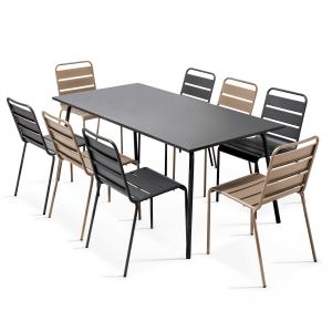 Ensemble table de jardin et 8 chaises en métal gris et taup…