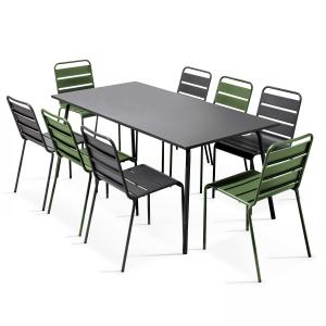Ensemble table de jardin et 8 chaises en métal gris et vert…