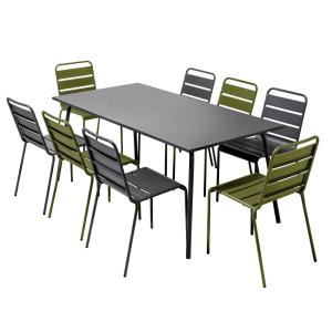 Ensemble table de jardin et 8 chaises en métal gris et vert…