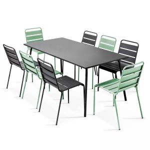 Ensemble table de jardin et 8 chaises en métal gris et vert…