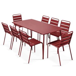 Ensemble table de jardin et 8 chaises en métal Pourpre