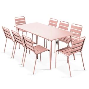 Ensemble table de jardin et 8 chaises en métal Rose poudré