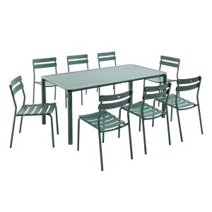 Ensemble table de jardin et 8 chaises vert foncé