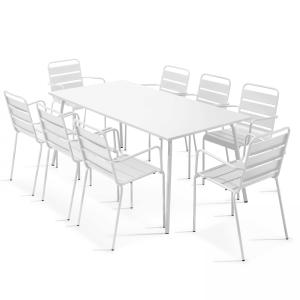 Ensemble table de Jardin et 8 fauteuils en métal blanc