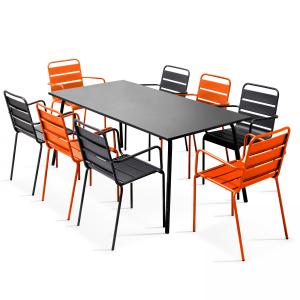 Ensemble table de jardin et 8 fauteuils en métal orange et…