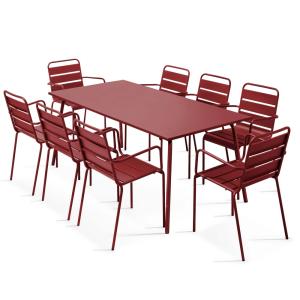 Ensemble table de jardin et 8 fauteuils en métal Pourpre
