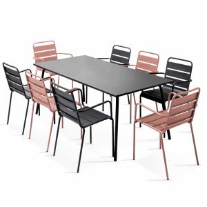 Ensemble table de jardin et 8 fauteuils en métal Rose poudr…