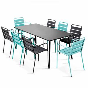 Ensemble table de jardin et 8 fauteuils en métal turquoise…