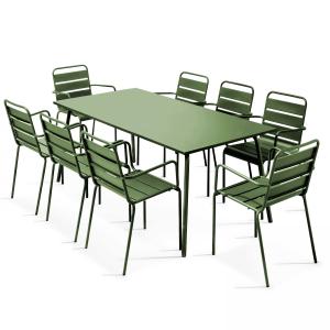 Ensemble table de jardin et 8 fauteuils en métal vert cactu…