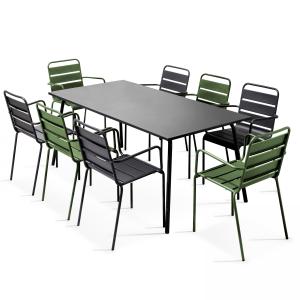 Ensemble table de jardin et 8 fauteuils en métal vert cactu…
