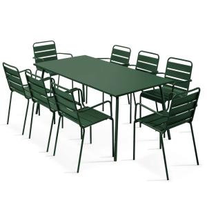 Ensemble table de jardin et 8 fauteuils en métal Vert forêt…