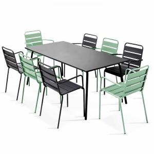 Ensemble table de jardin et 8 fauteuils en métal vert sauge…