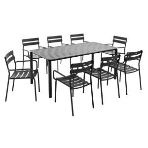 Ensemble table de jardin et 8 fauteuils noir