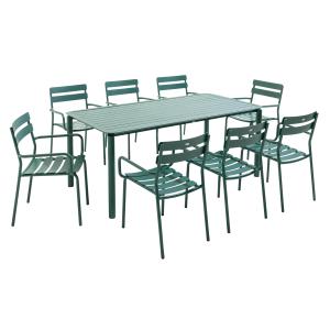 Ensemble table de jardin et 8 fauteuils vert foncé