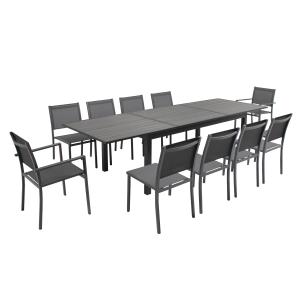 Ensemble table de jardin extensible et 10 assises aluminium