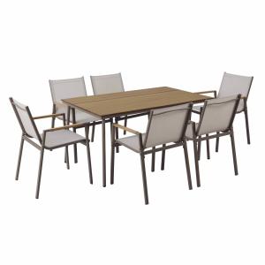 Ensemble table de jardin ovale 150x90 cm et 6 chaises taupe