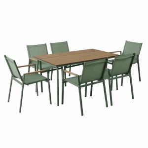 Ensemble table de jardin ovale 150x90 cm et 6 chaises vert
