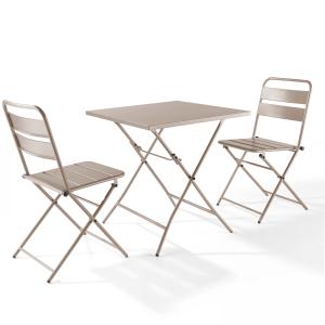 Ensemble table de jardin pliante et 2 chaises acier taupe