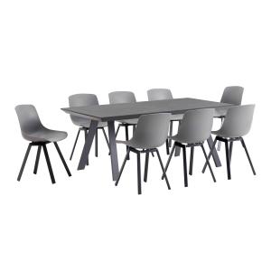 Ensemble table de jardin rectangulaire grise et 8 chaises g…