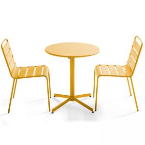 Ensemble table de jardin ronde et 2 chaises métal jaune