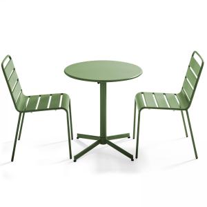 Ensemble table de jardin ronde et 2 chaises métal vert cact…