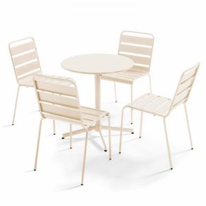 Ensemble table  de jardin ronde et 4 chaises en métal ivoir…