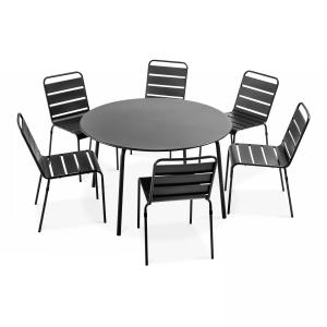 Ensemble table de jardin ronde et 6 chaises en métal anthra…