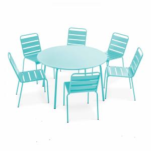 Ensemble table de jardin ronde et 6 chaises en métal turquo…