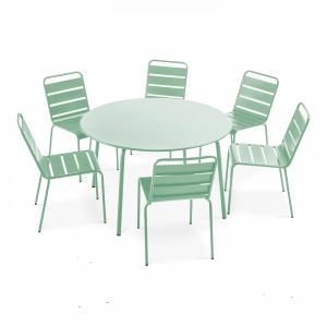 Ensemble table de jardin ronde et 6 chaises en métal vert s…