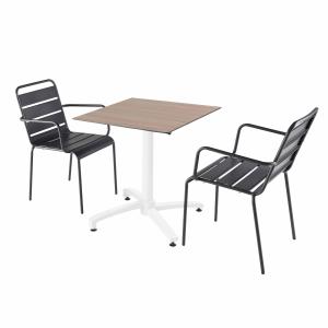 Ensemble table de jardin stratifié chene et 2 fauteuils gri…