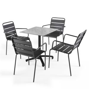 Ensemble table de jardin stratifié marbre  et 4 fauteuils g…