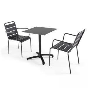 Ensemble table de jardin stratifié noir et 2 fauteuils pala…