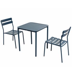 Ensemble table de terrasse 70cm et 2 chaises bleu foncé