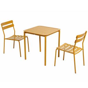 Ensemble table de terrasse 70cm et 2 chaises jaune moutarde