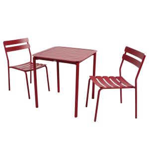 Ensemble table de terrasse 70cm et 2 chaises rouge foncé