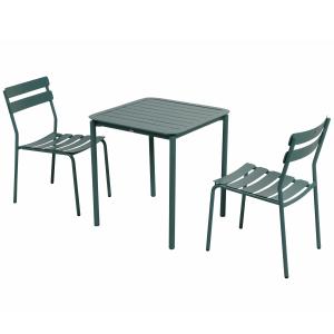 Ensemble table de terrasse 70cm et 2 chaises vert foncé